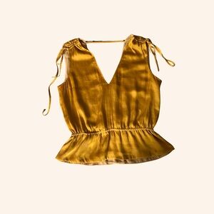 BANANA REPUBLIC YELLOW SATIN RUCHED CROPPED PEPLUM TOP